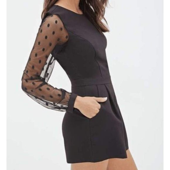 Forever 21 l Black Polka Dot Pocket Lace Romper - Picture 12 of 13